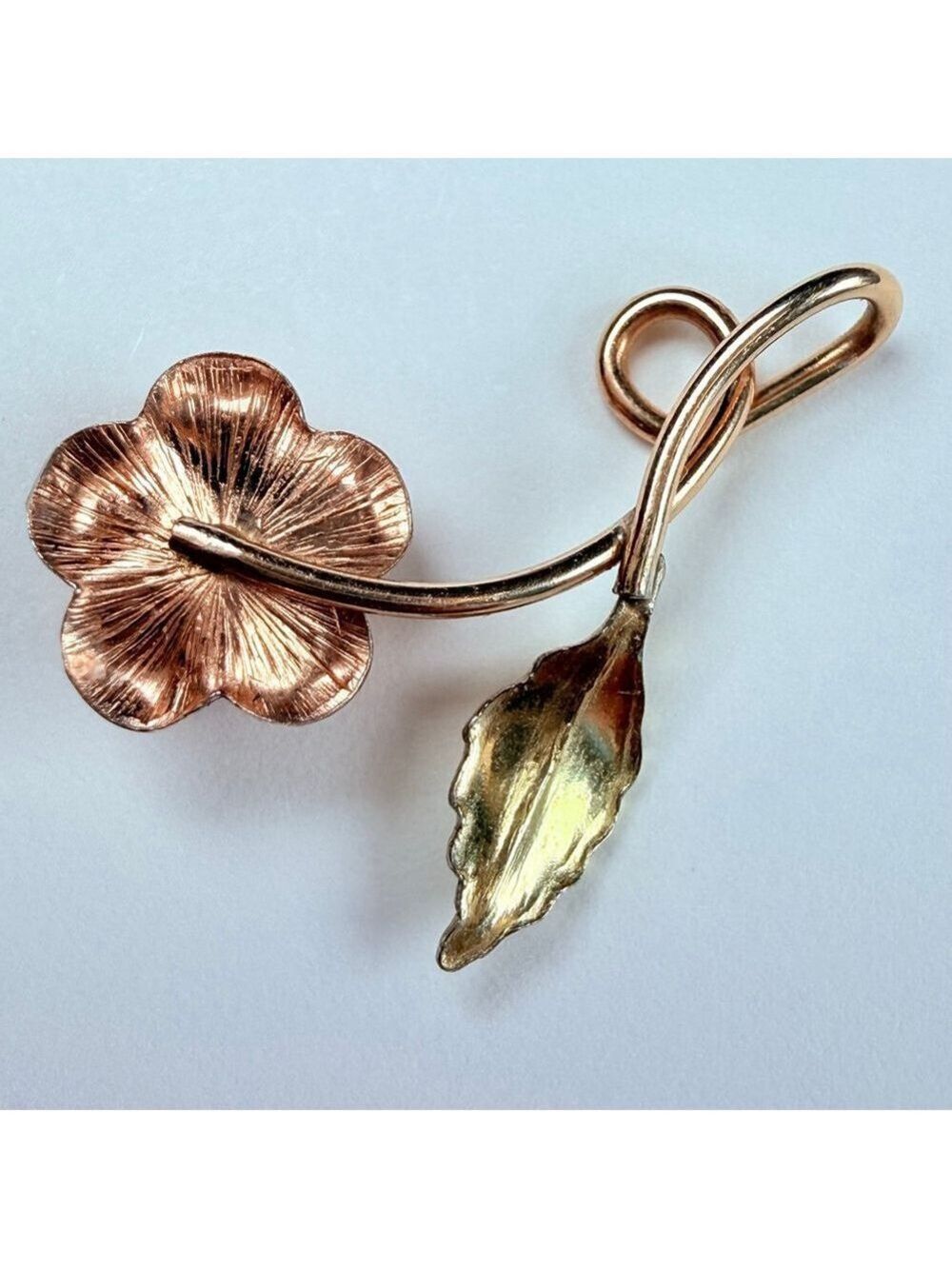 14K Two Tone Gold Diamond Solitaire Black Hills Style Rose & Leave Charm Pendant - Picture 4 of 7
